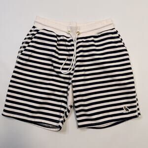 October's Very Own Shorts Mens Medium Blue White Stripe Fleece Sweat Drawstring